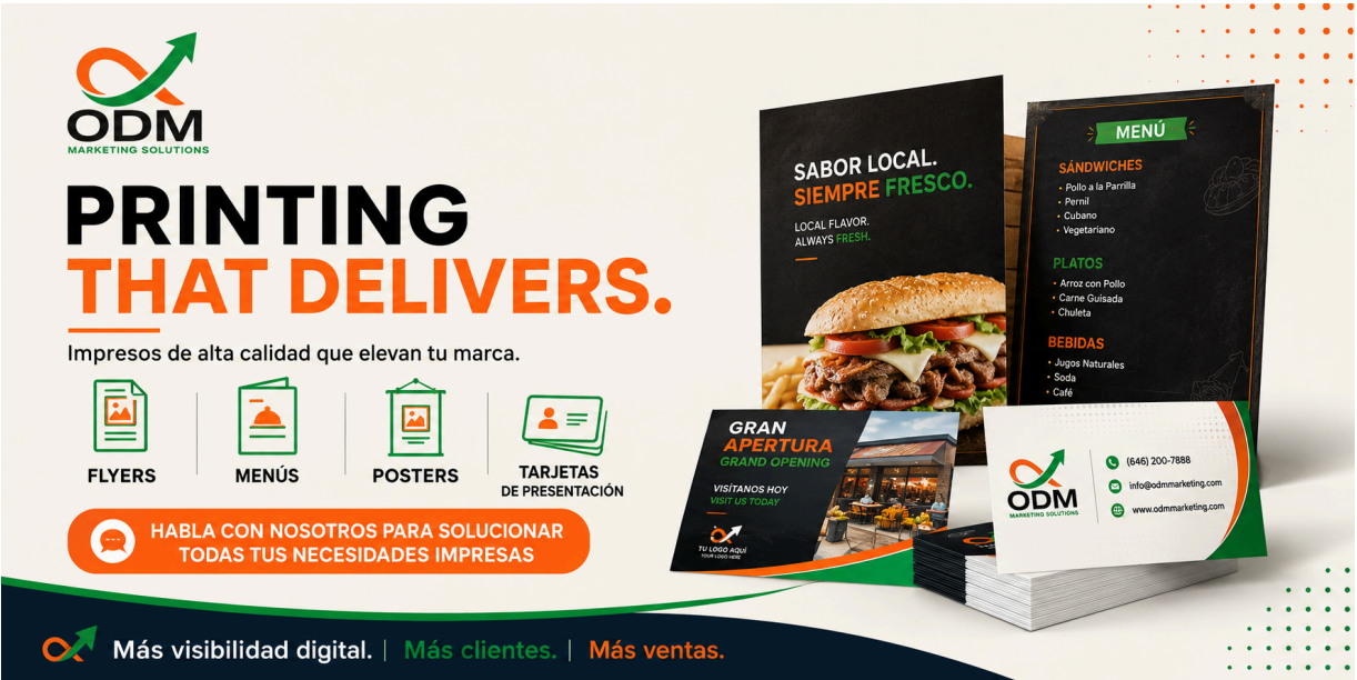 ODM Printing — flyers, menús, posters y tarjetas de presentación